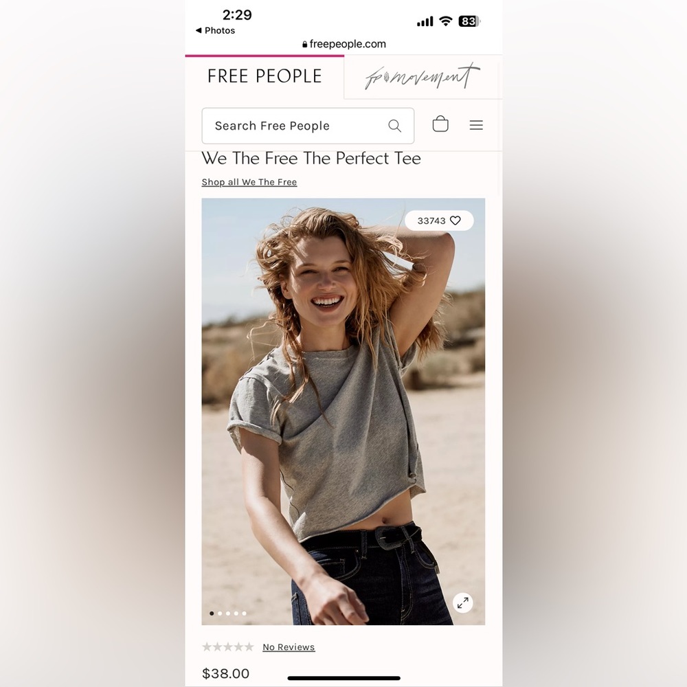 Gray Free People Cropped Tee